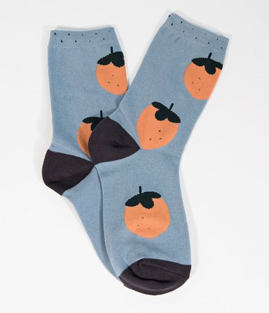 Light Blue & Peach Kaki Persimmon Cotton Knit Crew Sock – Unique Vintage