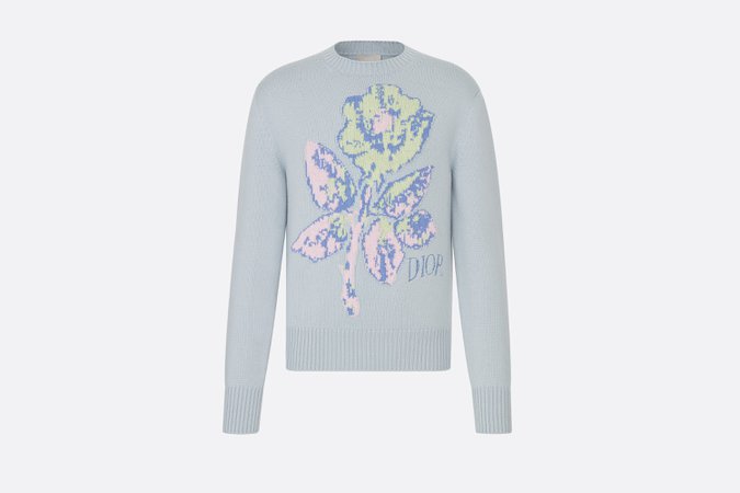 Blue DIOR AND ALEX FOXTON Rose Jacquard Wool and Cotton Sweater - Ready-to-Wear - Men's Fashion | DIOR