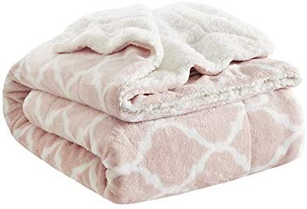 Amazon.com: Comfort Spaces Ultra Soft and Cozy Sherpa Couch and Bed, Plush Fleece Reversible Throw-Blanket with Fuzzy Faux FurThrows, 50x60, Blush Ogee: Home & Kitchen