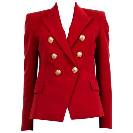 BALMAIN red wool SIGNATURE DOUBLE BREASTED Blazer Jacket 38 For Sale at 1stdibs