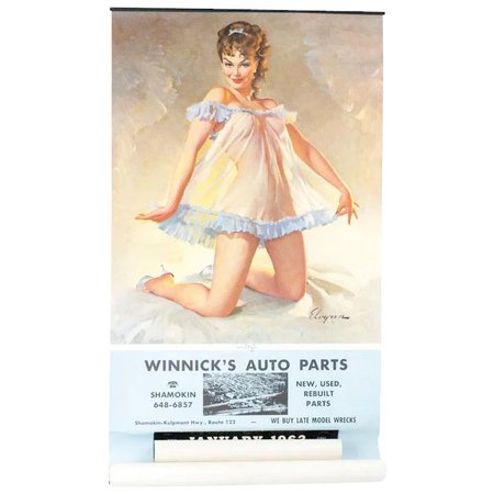 1962 Gil Elvgren Pin-up Girl Calendar Winnick's Auto Parts 35" : Fun City | Ruby Lane