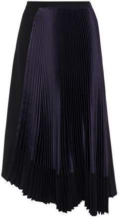 Asymmetric Pleated Satin-paneled Crepe Skirt