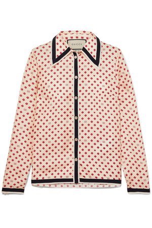 Gucci | Grosgrain-trimmed printed silk-twill blouse | NET-A-PORTER.COM
