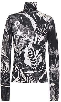 Printed Stretch-jersey Turtleneck Top
