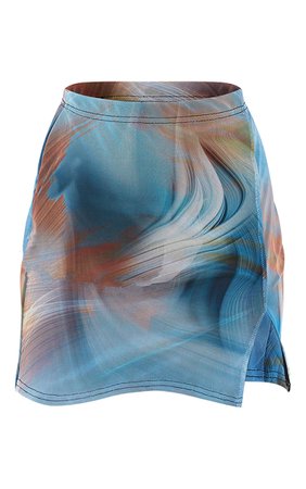 Blue Flame Printed Mesh Split Hem Mini Skirt | PrettyLittleThing AUS