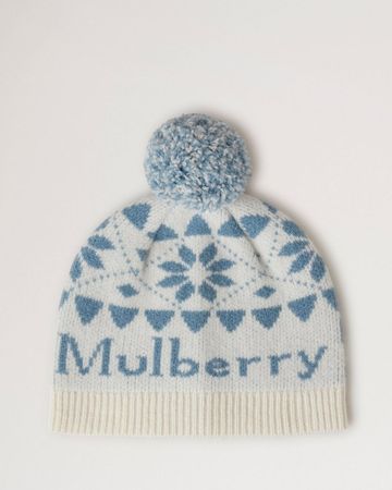Mulberry FairIsle Knit Beanie | Poplin Blue & Ecru Lambswool | Men | Mulberry
