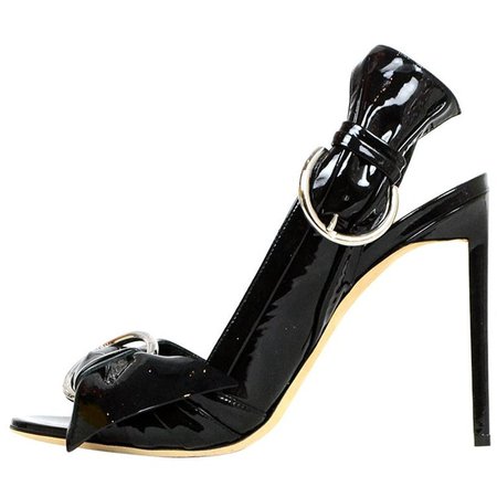 Christian Dior Black Patent Leather Buckle Peeptoe Heels sz 41 For Sale at 1stdibs
