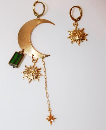 Emerald MoonSun Earrings - Choked by a Thread