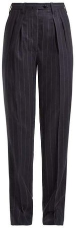 Giuliva Heritage Collection - Husband Pinstriped Wool Trousers - Womens - Navy Multi