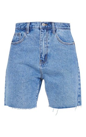 PLT Short en jean long ajusté moyennement délavé. | PrettyLittleThing FR