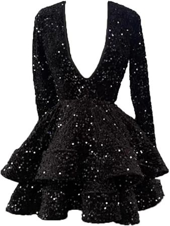 Amazon.com: HUUTOE Plus Size Black Short Sequins Girls Prom Party Dresses Ruffles Puffy Mini Length Tiered Skirt Sparkly Homecoming Birthday Party Gowns XXL US18W : Clothing, Shoes & Jewelry