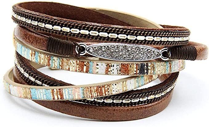 Amazon.com: TGLS Multilayer Leather Wrap Bracelet Handmade Wristbands Braided Boho Cuff Bracelet for Women (Brown): Clothing, Shoes & Jewelry