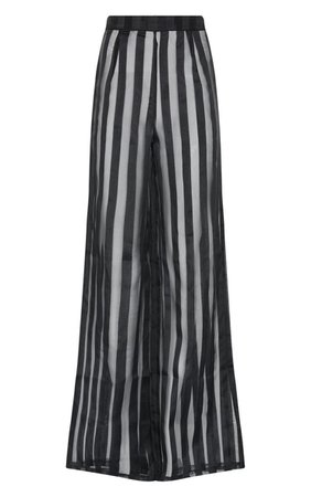 Black Sheer Stripe Wide Leg Trouser | PrettyLittleThing