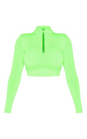 Shape Neon Lime Zip Detail Long Sleeve Crop Top | PrettyLittleThing