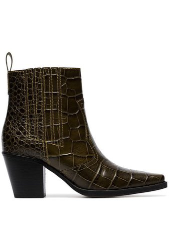 Ganni brown Callie 70 crocodile-effect leather ankle boots £410 - Shop Online SS19. Same Day Delivery in London