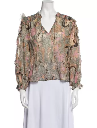Ulla Johnson Floral Print V-Neck Blouse - Neutrals Tops, Clothing - WUL116576 | The RealReal
