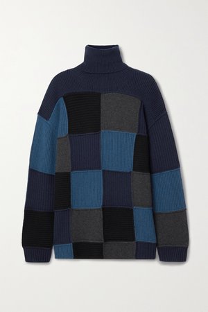 Blue Oversized patchwork cashmere turtleneck sweater | Givenchy | NET-A-PORTER