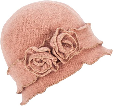Womens Gatsby 1920s Winter Wool Cap Beret Beanie Crochet Bucket Flower Hat A285 (Camel) at Amazon Women’s Clothing store