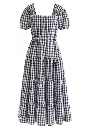 Open Back Drawstring Gingham Frill Midi Dress - NEW ARRIVALS - Retro, Indie and Unique Fashion