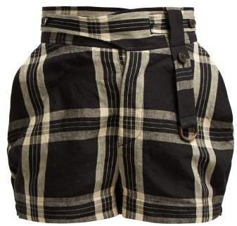 Checked Linen Shorts - Womens - Black Multi