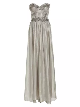 Shop Marchesa Metallic Chiffon Strapless Gown | Saks Fifth Avenue