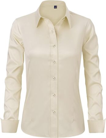 J.VER Womens Dress Shirts Long Sleeve Button Down Shirts Wrinkle Free Stretch Regular Fit Solid Work Blouse Beige Medium at Amazon Women’s Clothing store