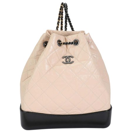 Chanel Beige and Black Quilted Aged Calfskin Gabrielle Backpack For Sale at 1stDibs