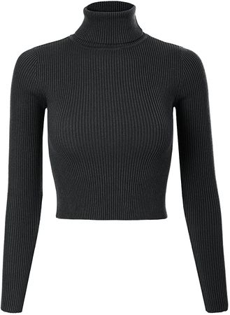 MixMatchy Women's Solid Long Sleeve Ribbed Turtle Neck Ultra Comfort Top Black M at Amazon Women’s Clothing store