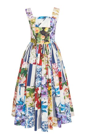 Dolce & Gabbana Patchwork-Printed Cotton Poplin Midi Dress