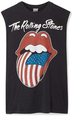 The Rolling Stones Distressed Printed Cotton-jersey Tank - Black