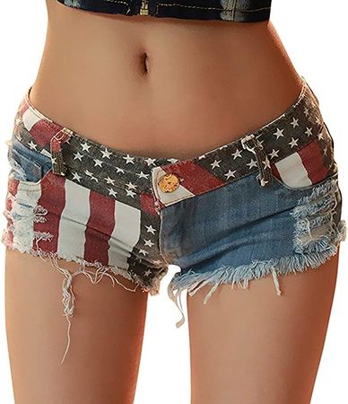 chouyatou Women's Low-Rise American Flag Print Daisy Duke Ripped Denim Shorts at Amazon Women’s Clothing store