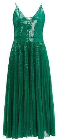 Pleated Sequinned Dress - Womens - Green