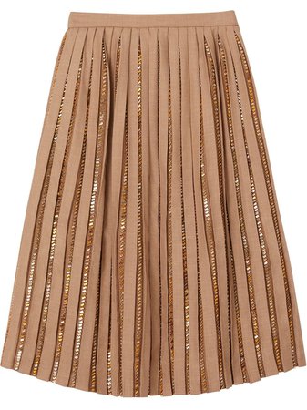 Burberry Crystal Detail Plissé Soleil Wool Silk Blend Skirt