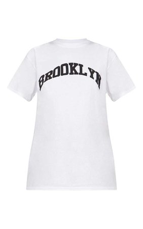 White Brooklyn Slogan Oversized T Shirt | PrettyLittleThing