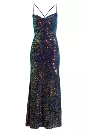Morgan & Co. Rainbow Swirl Sequin Gown | Nordstrom
