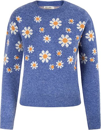 Amazon.com: Women Knitted Sweater Comfy Long Sleeve Pullover Breathable Christmas Tops Blue L : Clothing, Shoes & Jewelry