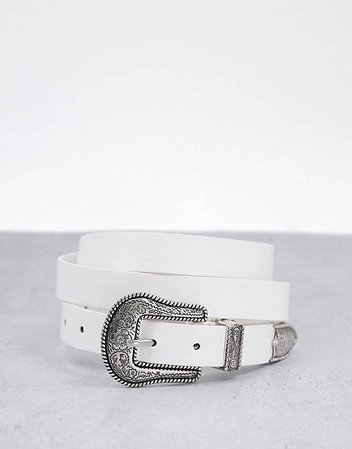 Glamorous Curve Western buckle waist & hip jeans belt in recycled white PU | ASOS