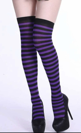 purple black stripe stockings