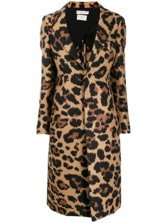 Bottega Veneta Leopard Single Breasted Coat 589685VKCK0 Brown | Farfetch