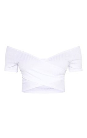 Basic White Jersey Bardot Wrap Crop Top | PrettyLittleThing