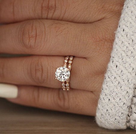 Wedding Ring Set Moissanite Rose Gold Engagement Ring Round | Etsy