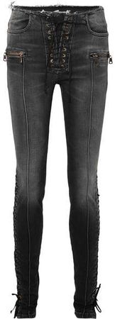 Lace-up High-rise Skinny Jeans - Black
