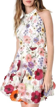 LAVIYE Women's Summer Crossover Halter Neck Sleeveless Dress A Line Maxi Backless Flowy Mini Dress at Amazon Women’s Clothing store