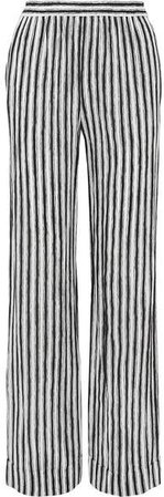 Striped Silk-crepe Wide-leg Pants - White