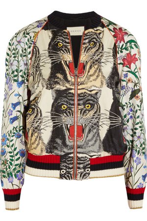 Gucci | Appliquéd printed silk-twill bomber jacket | NET-A-PORTER.COM