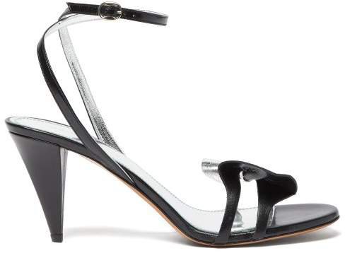 Adree Bow Trim Leather Sandals - Womens - Black Silver