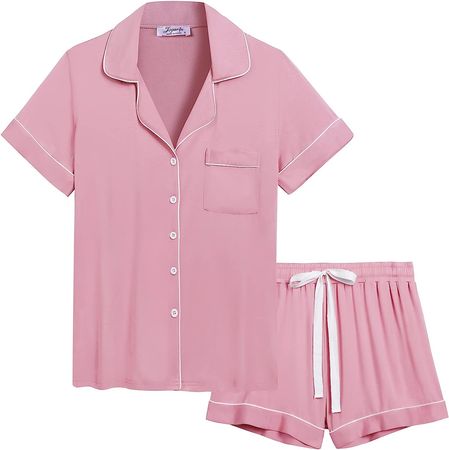 Joyaria Womens Summer Bamboo Button Down/Up Short Sleeve Jammies Shorts Set(Floral,Medium) at Amazon Women’s Clothing store