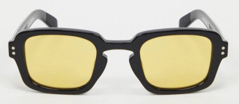ASOS spitfire cut fifteen 70s square sunglasses in black with yellow lense