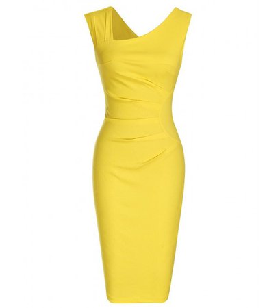 Women's Retro 1950s Style Sleeveless Slim Business Pencil Dress - Yellow - CH12I65Y90T