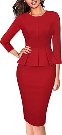 VFSHOW Womens Crew Neck Peplum Work Business Office Church Bodycon Pencil Dress at Amazon Women’s Clothing store